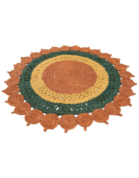 Orange Green Yellow 4' 1 x 4' 1 Braided Jute Round Area Rug 100% Jute Hand Braided Natural Eco-Friendly Boho Style Carpet for Living Rooms Dining Office Space Dorms for Sale at Rug Engine