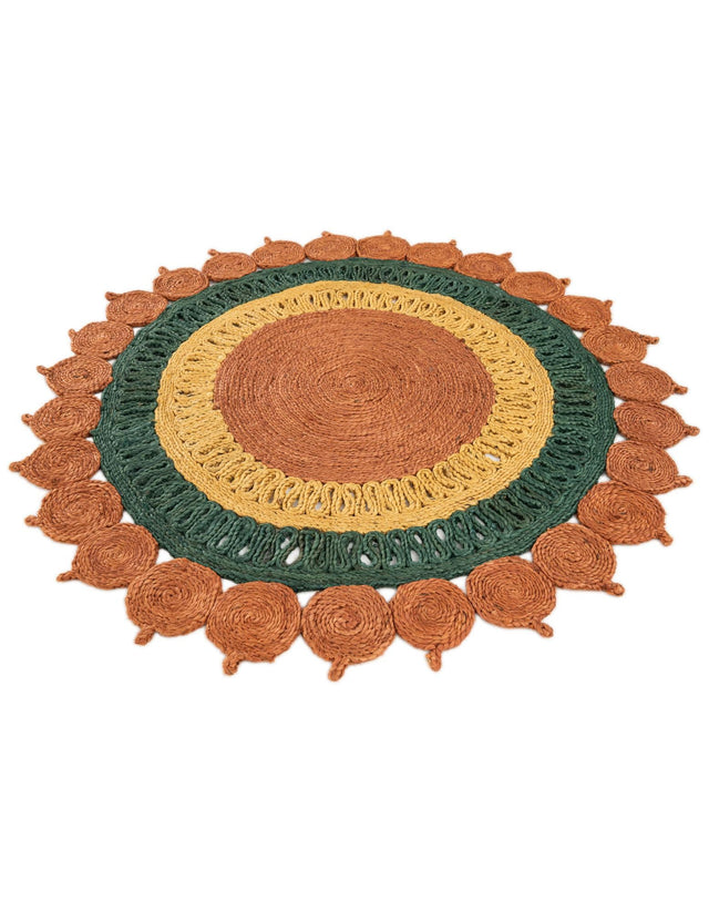 Orange Green Yellow 4' 1 x 4' 1 Braided Jute Round Rug