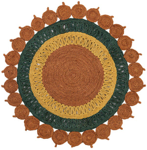 Orange Green Yellow 4' 1 x 4' 1 Braided Jute Round Rug