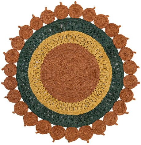 Orange Green Yellow 4' 1 x 4' 1 Braided Jute Round Rug