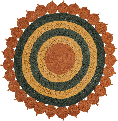 Orange Green Yellow 5' 1 x 5' 1 Braided Jute Round Rug