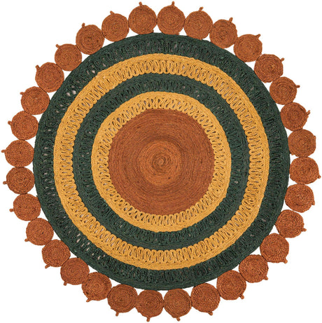 Orange Green Yellow 6' 1 x 6' 1 Braided Jute Round Rug