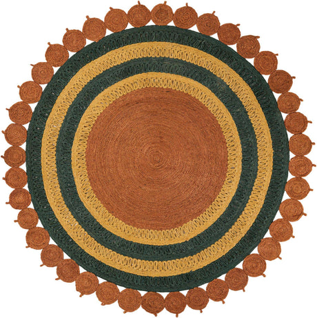 Orange Green Yellow 8' x 8' Braided Jute Round Rug