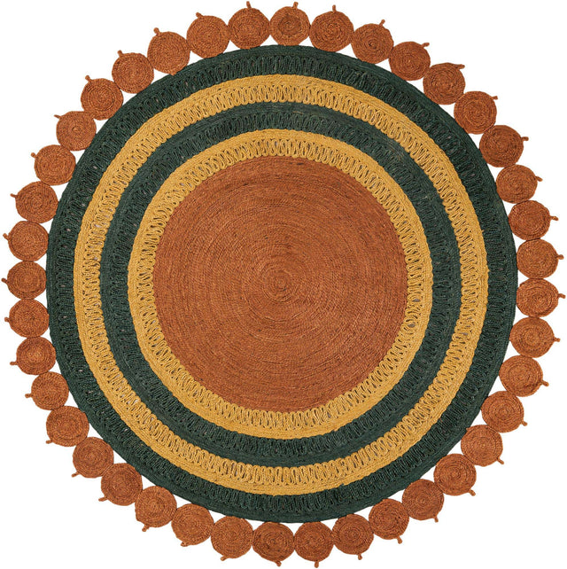 Orange Green Yellow 8' x 8' Braided Jute Round Rug