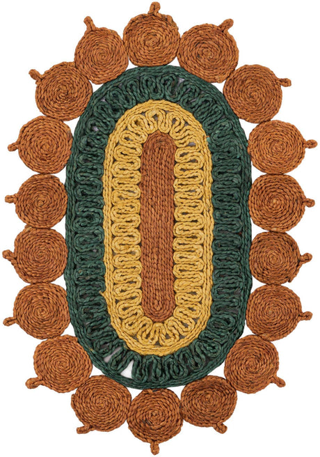 Orange Green Yellow 2' x 3' 1 Braided Jute Oval Rug