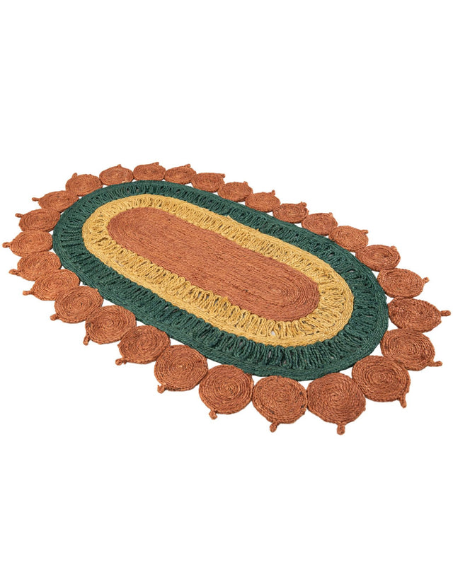 Orange Green Yellow 3' 1 x 5' 1 Braided Jute Oval Rug