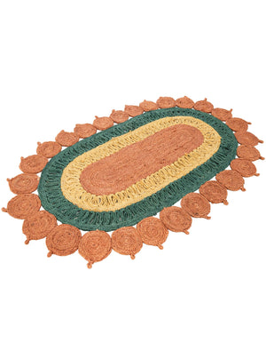 Orange Green Yellow 3' 1 x 5' 1 Braided Jute Oval Rug