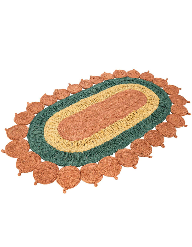 Orange Green Yellow 3' 1 x 5' 1 Braided Jute Oval Rug