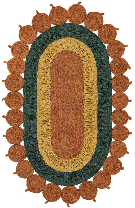 Orange Green Yellow 3' 1 x 5' 1 Braided Jute Oval Rug