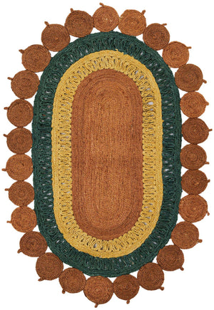 Orange Green Yellow 4' 1 x 6' 1 Braided Jute Oval Rug