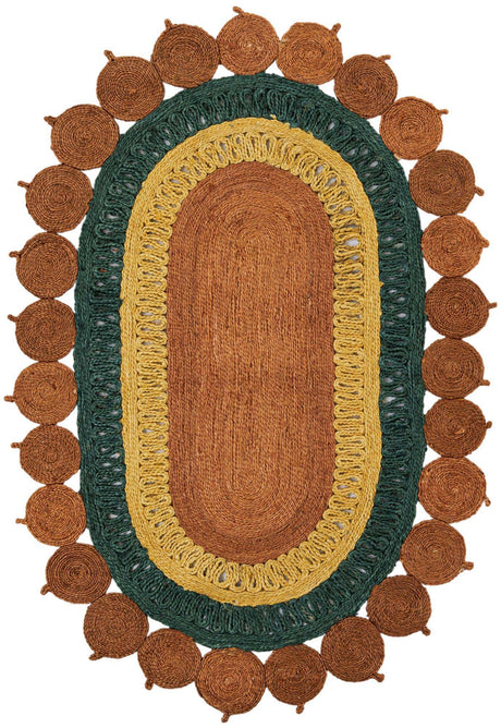 Orange Green Yellow 4' 1 x 6' 1 Braided Jute Oval Rug
