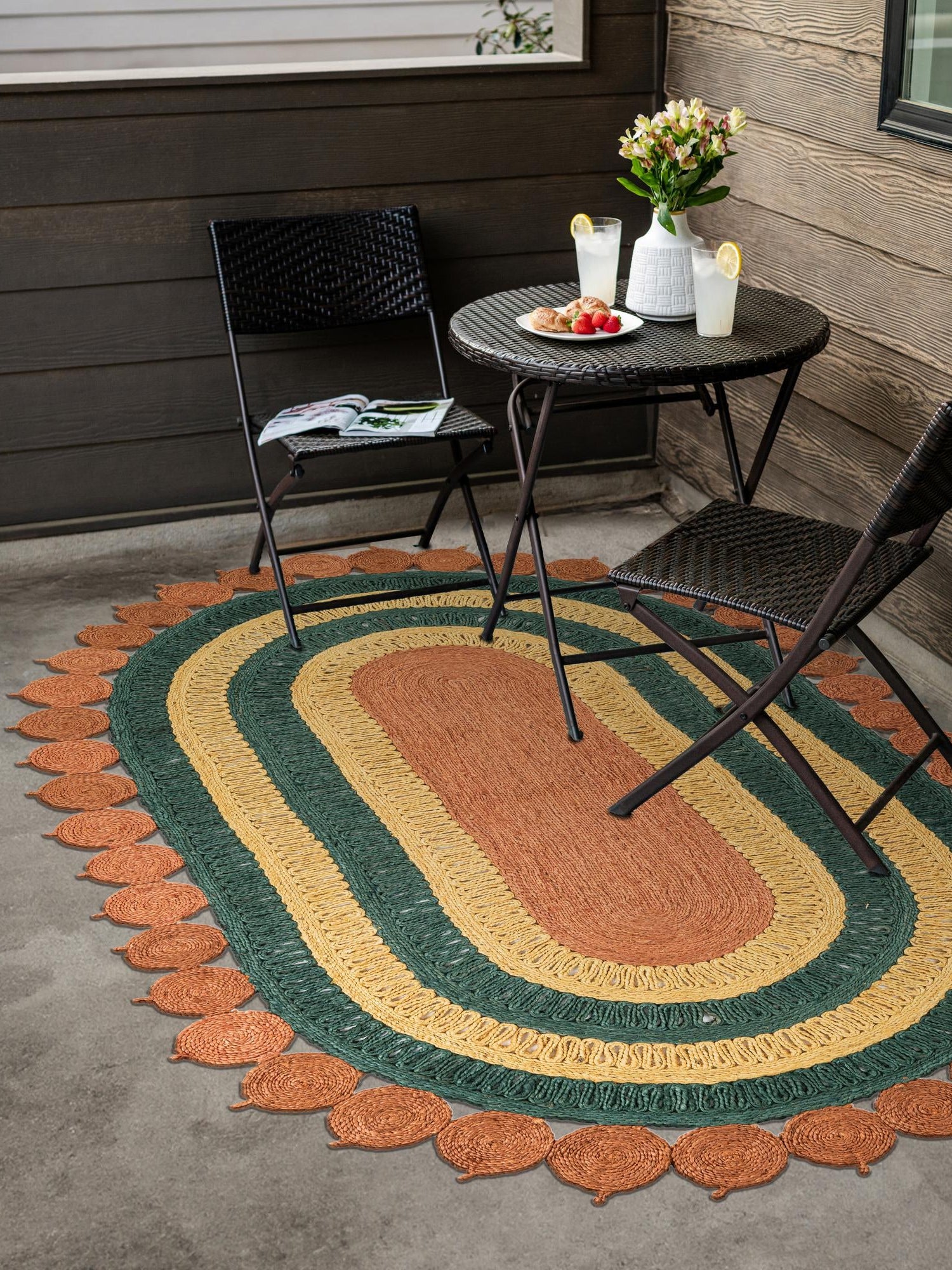 Orange Green Yellow 5' 1 x 8' Braided Jute Oval Area Rug 100% Jute Hand Braided Natural Eco-Friendly Boho Style Carpet for Living Rooms Dining Office Space Dorms for Sale at Rug Engine
