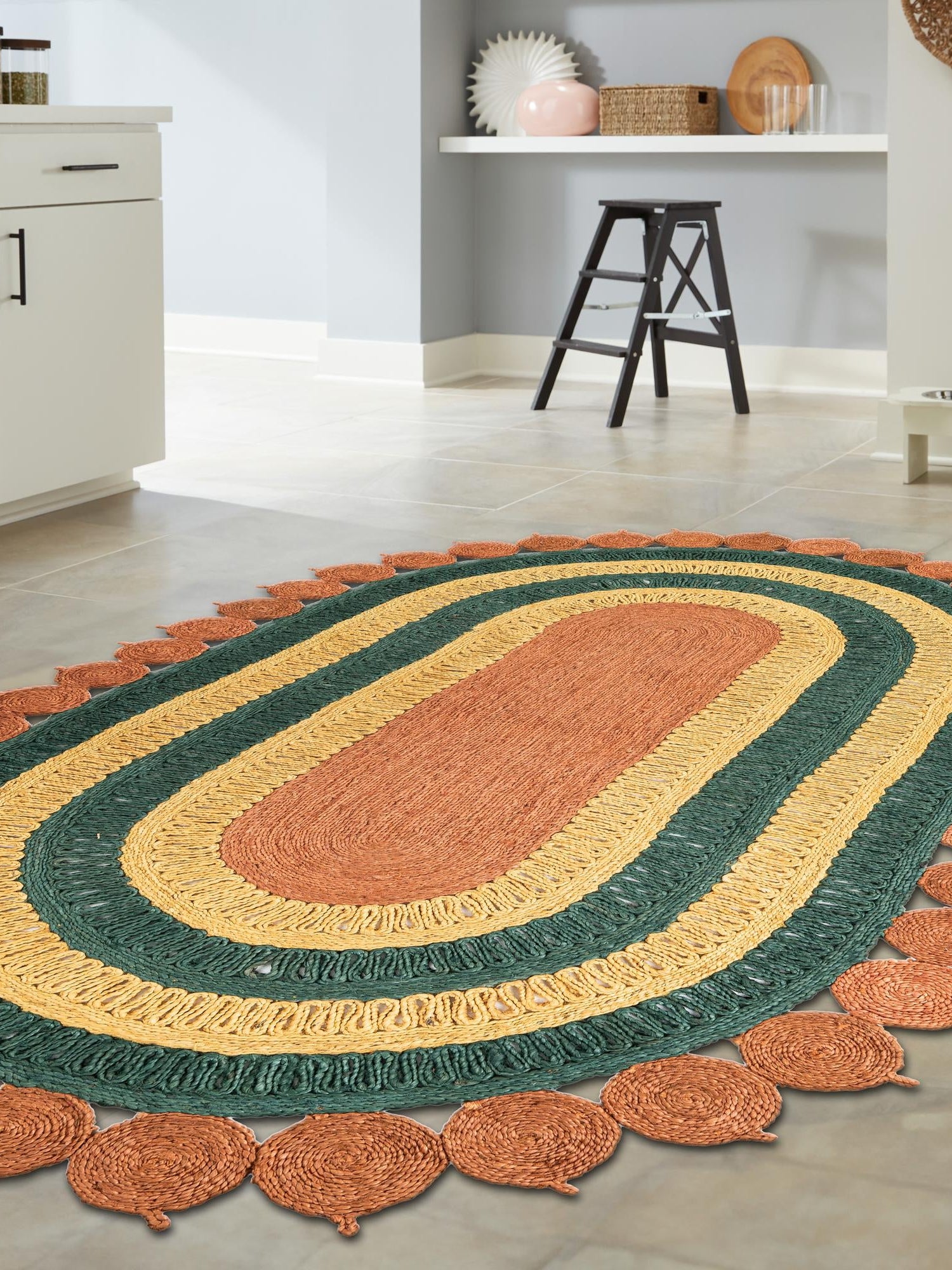 Orange Green Yellow 5' 1 x 8' Braided Jute Oval Area Rug 100% Jute Hand Braided Natural Eco-Friendly Boho Style Carpet for Living Rooms Dining Office Space Dorms for Sale at Rug Engine