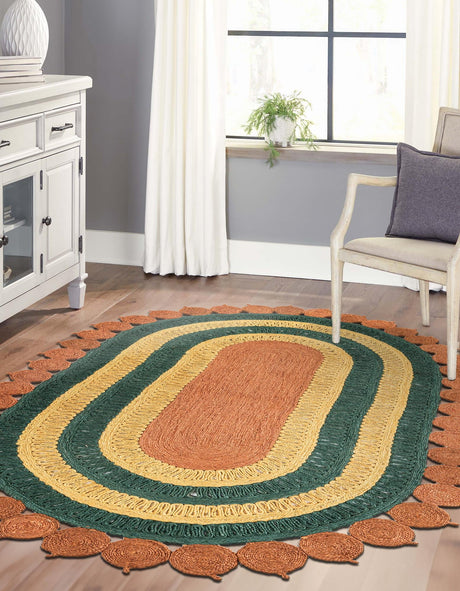 Orange Green Yellow 3' 1 x 5' 1 Braided Jute Oval Area Rug 100% Jute Hand Braided Natural Eco-Friendly Boho Style Carpet for Living Rooms Dining Office Space Dorms for Sale at Rug Engine
