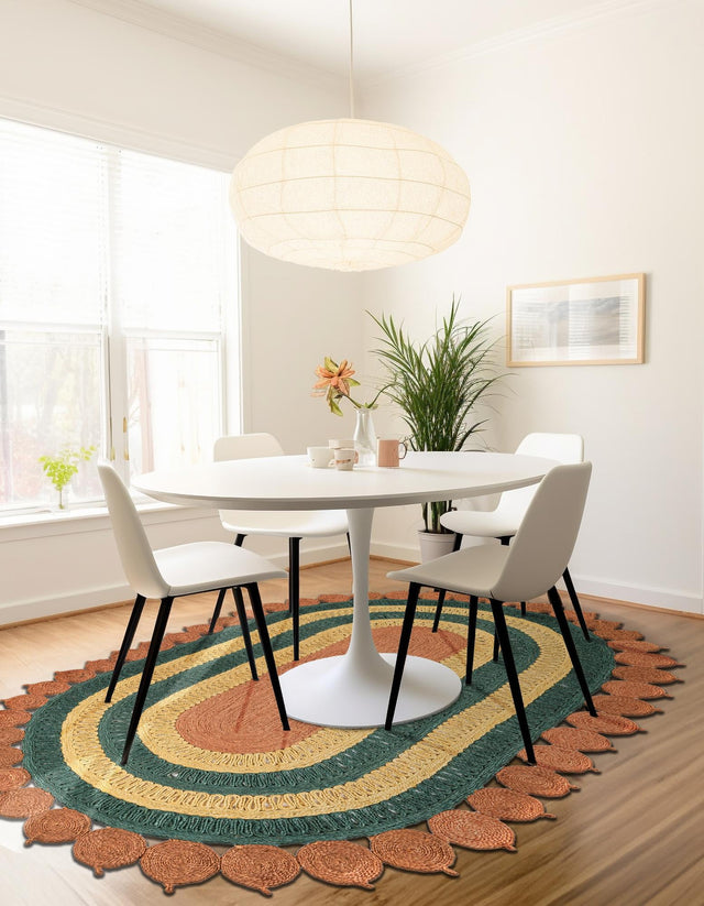 Orange Green Yellow 3' 1 x 5' 1 Braided Jute Oval Rug