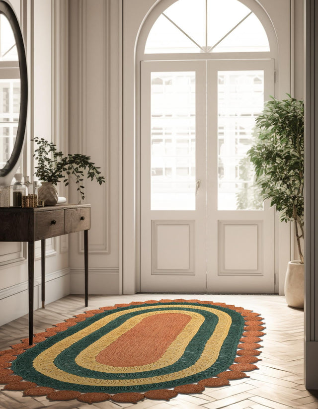 Orange Green Yellow 3' 1 x 5' 1 Braided Jute Oval Rug