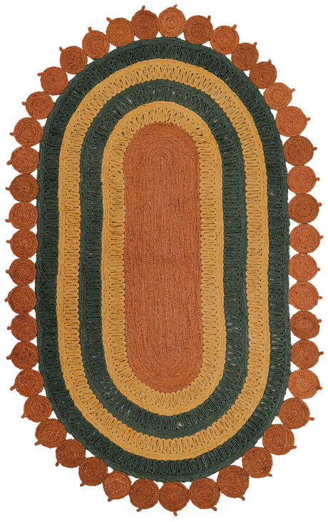 Orange Green Yellow 5' 1 x 8' Braided Jute Oval Rug