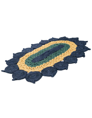 Navy Blue Yellow Green 2' x 3' 1 Braided Jute Oval Rug