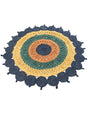 Navy Blue Yellow Green 4' 1 x 4' 1 Braided Jute Round Rug