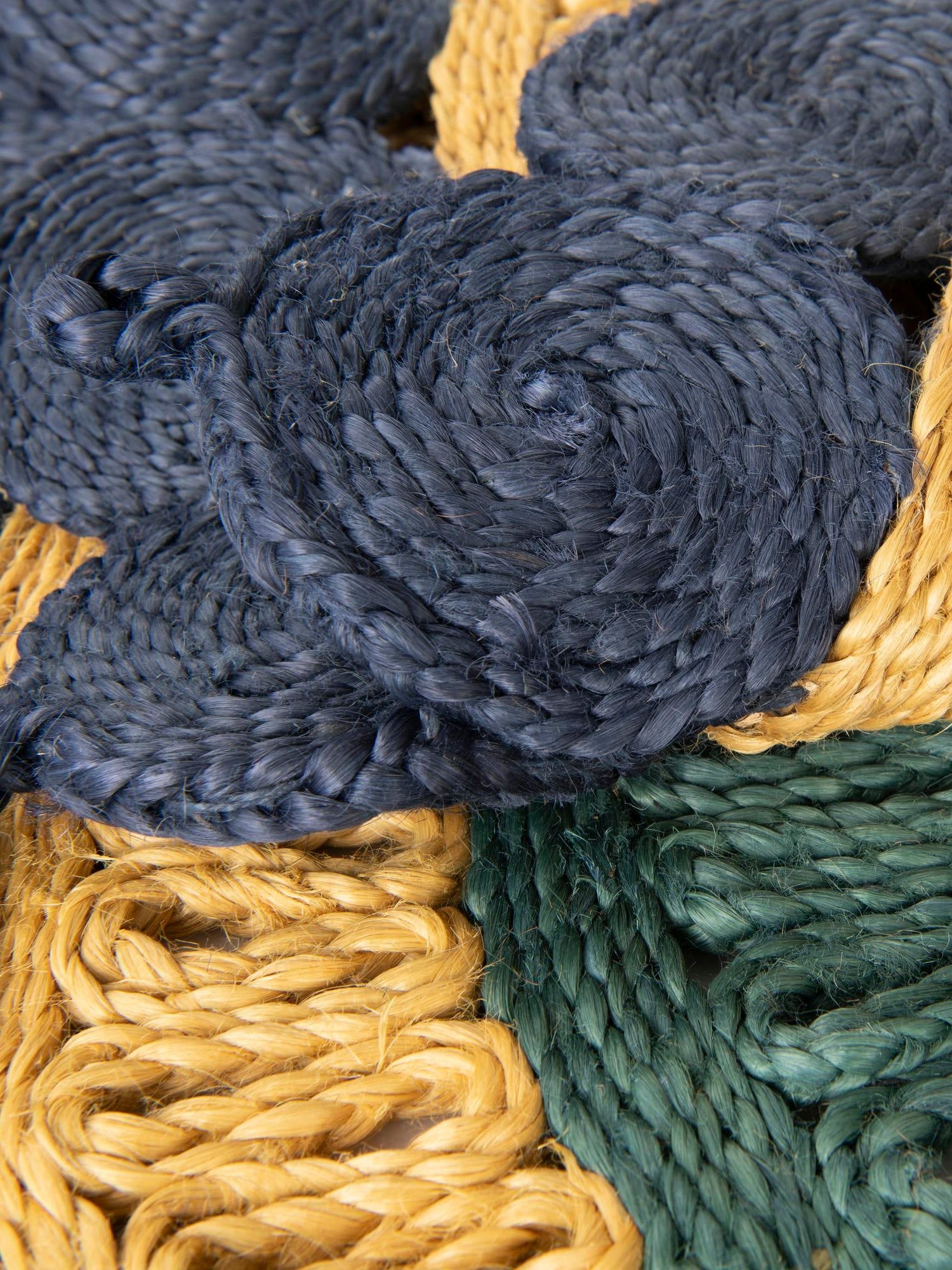 Navy Blue Yellow Green 7' 10 x 7' 10 Braided Jute Round Area Rug 100% Jute Hand Braided Natural Eco-Friendly Boho Style Carpet for Living Rooms Dining Office Space Dorms for Sale at Rug Engine