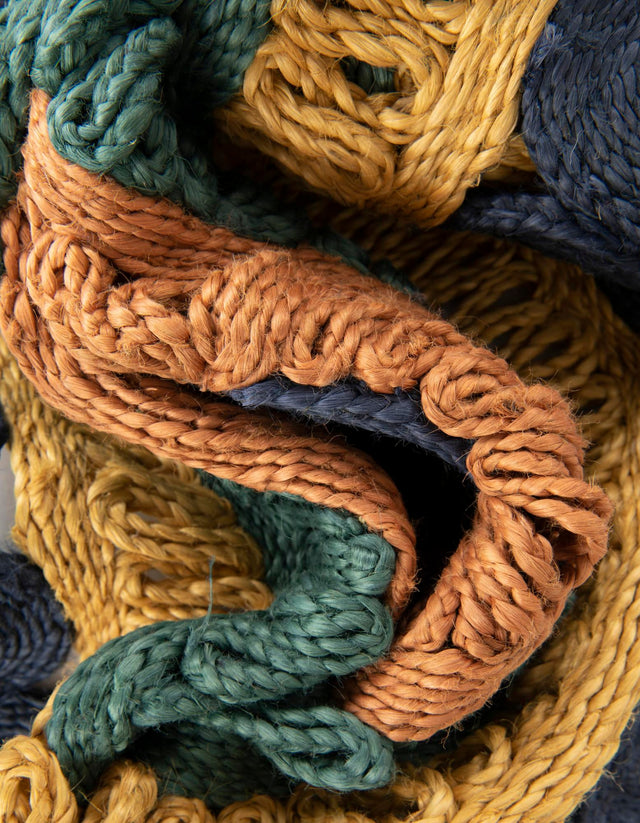 Navy Blue Yellow Green 6' 1 x 6' 1 Braided Jute Round Rug