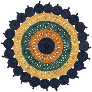 Navy Blue Yellow Green 4' 1 x 4' 1 Braided Jute Round Rug