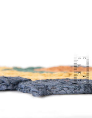 Navy Blue Yellow Green 4' 1 x 6' 1 Braided Jute Oval Rug