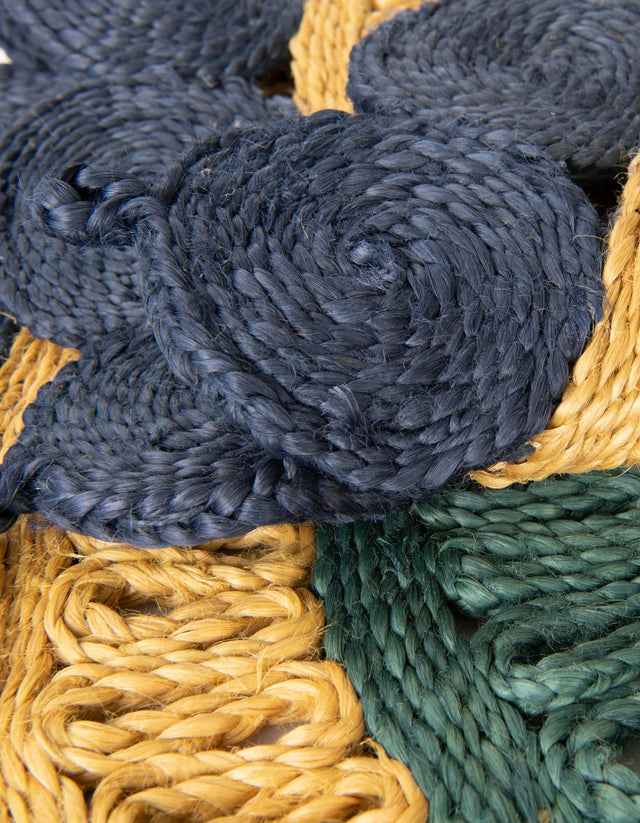 Navy Blue Yellow Green 4' 1 x 6' 1 Braided Jute Oval Rug