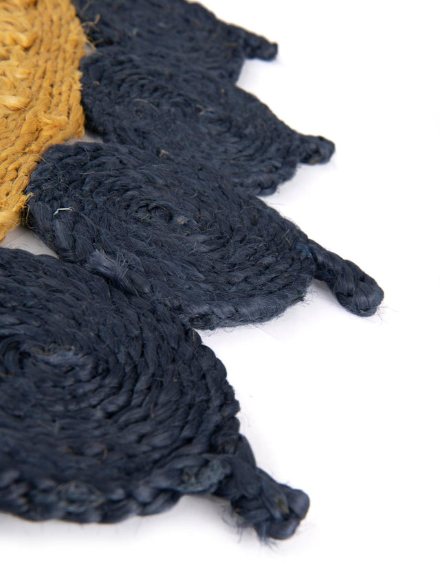 Navy Blue Yellow Green 4' 1 x 6' 1 Braided Jute Oval Rug