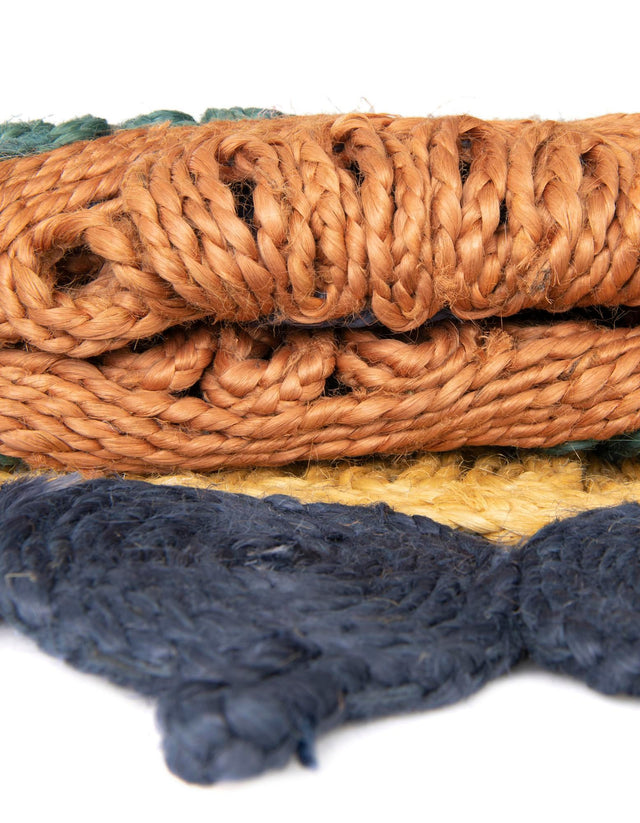Navy Blue Yellow Green 3' 1 x 5' 1 Braided Jute Oval Rug