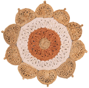 Natural White Orange Pink 2' x 2' Braided Jute Round Rug