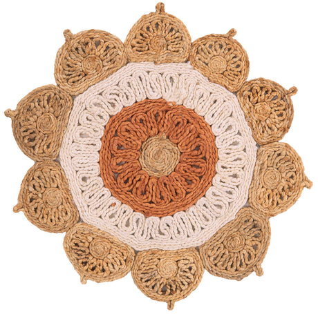 Natural White Orange Pink 2' x 2' Braided Jute Round Rug