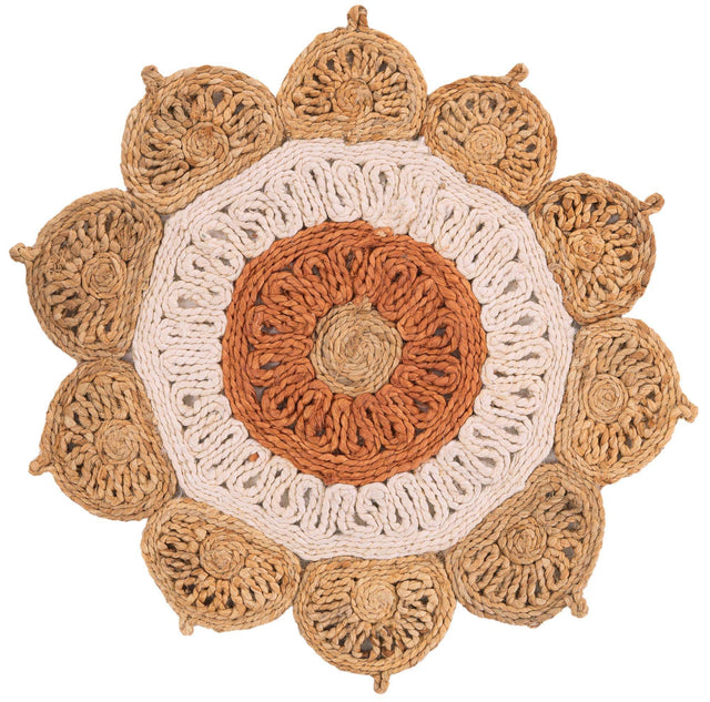 Natural White Orange Pink 2' x 2' Braided Jute Round Rug