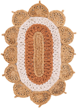 Natural White Orange Pink 2' x 3' 1 Braided Jute Oval Rug