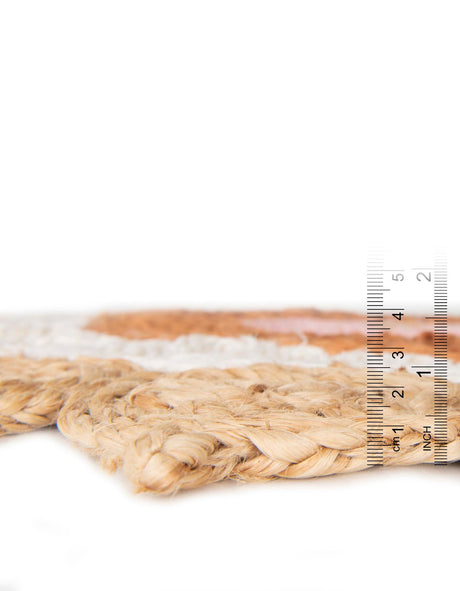 Natural White Orange Pink 7' 10 x 7' 10 Braided Jute Round Area Rug 100% Jute Hand Braided Natural Eco-Friendly Boho Style Carpet for Living Rooms Dining Office Space Dorms for Sale at Rug Engine