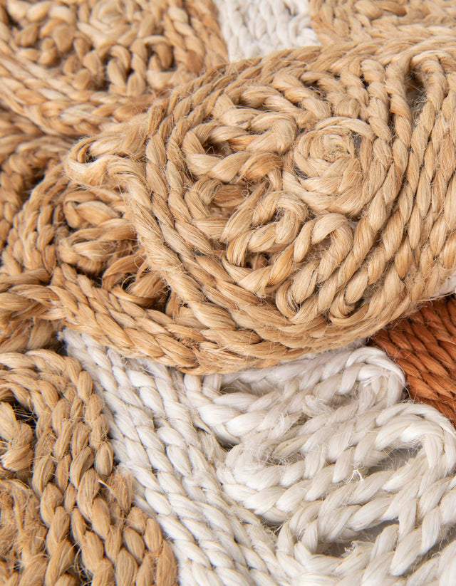 Natural White Orange Pink 3' 1 x 3' 1 Braided Jute Round Rug