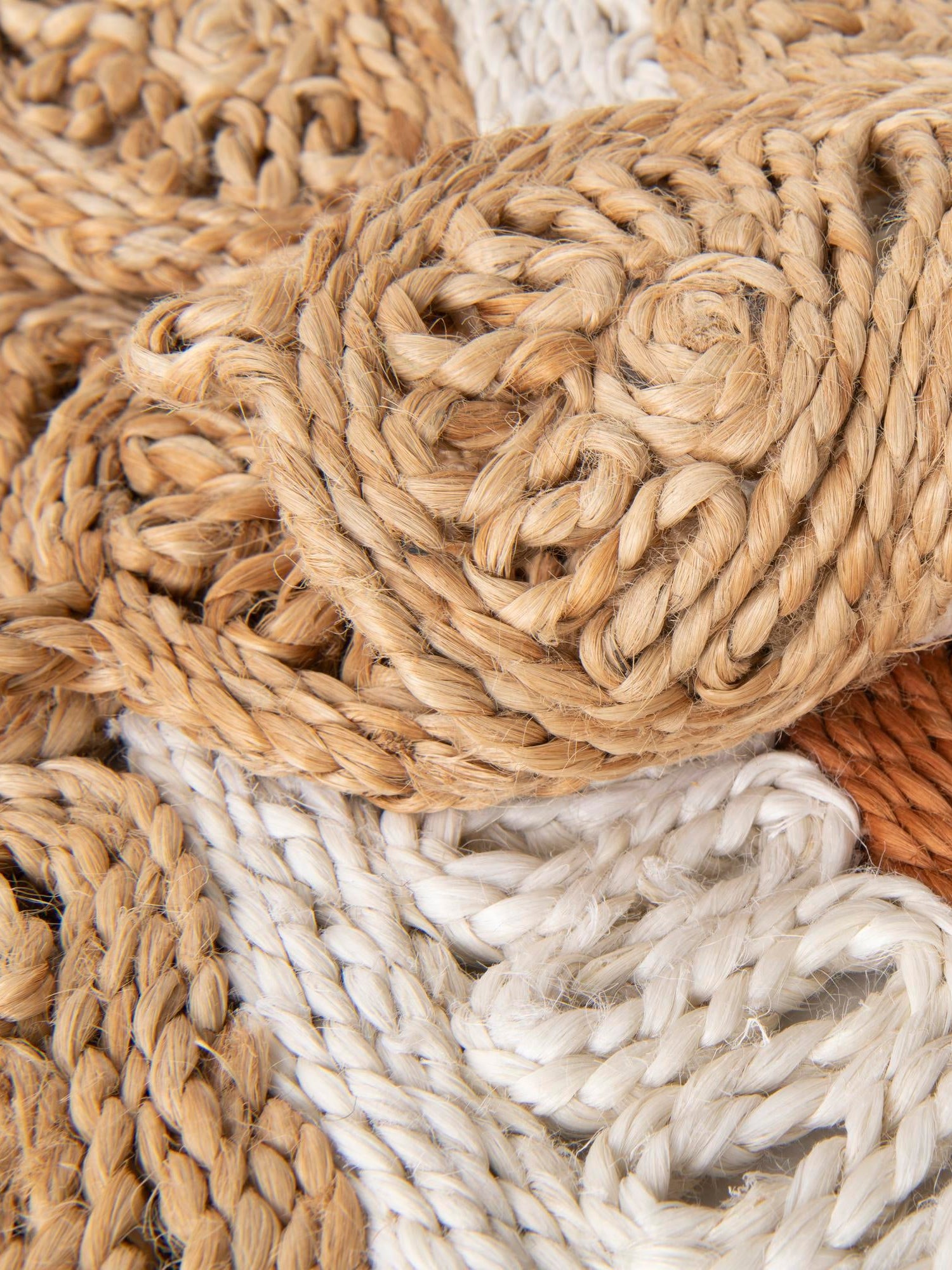 Natural White Orange Pink 2' x 2' Braided Jute Round Area Rug 100% Jute Hand Braided Natural Eco-Friendly Boho Style Carpet for Living Rooms Dining Office Space Dorms for Sale at Rug Engine