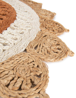 Natural White Orange Pink 5' 1 x 5' 1 Braided Jute Round Rug