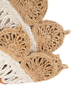 Natural White Orange Pink 2' x 2' Braided Jute Round Rug