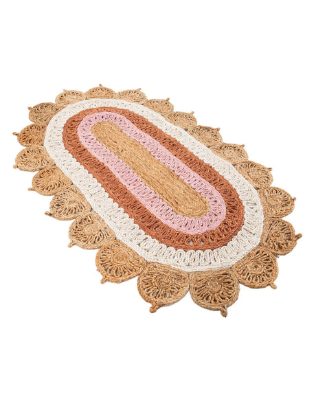 Natural White Orange Pink 3' 1 x 5' 1 Braided Jute Oval Rug