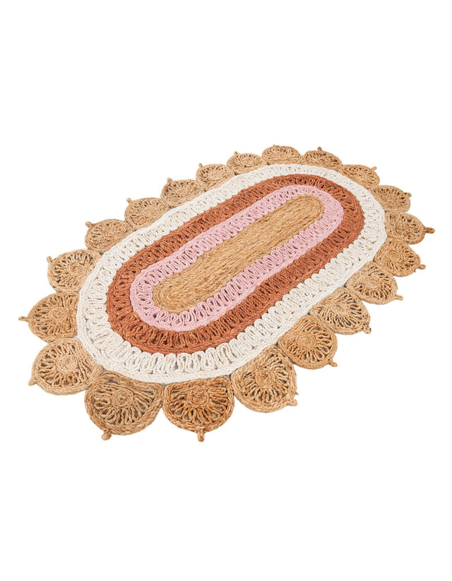 Natural White Orange Pink 3' 1 x 5' 1 Braided Jute Oval Rug