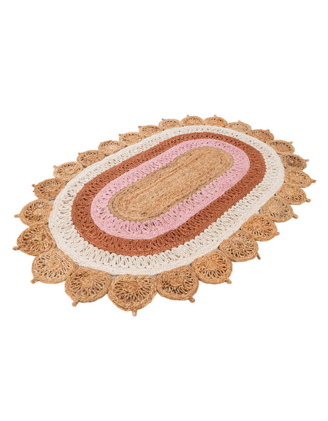 Natural White Orange Pink 4' 1 x 6' 1 Braided Jute Oval Area Rug 100% Jute Hand Braided Natural Eco-Friendly Boho Style Carpet for Living Rooms Dining Office Space Dorms for Sale at Rug Engine