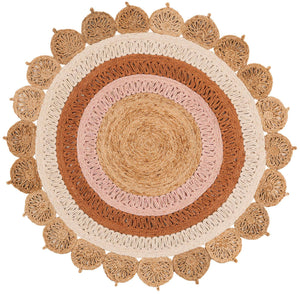 Natural White Orange Pink 5' 1 x 5' 1 Braided Jute Round Rug