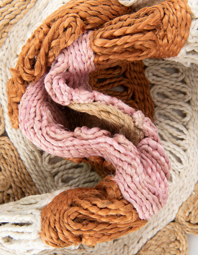 Natural White Orange Pink 2' x 3' 1 Braided Jute Oval Rug