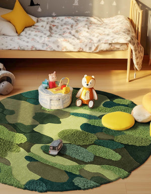 Green 7' 1 x 7' 1 Moss Garden Round Area Rug 80% Wool & 20% Cotton Nature Inspired All Natural Carpet for Home Interior Design for Sale at Rug Engine