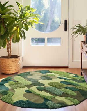 Green 3' 1 x 3' 1 Moss Garden Round Area Rug 80% Wool & 20% Cotton Nature Inspired All Natural Carpet for Home Interior Design for Sale at Rug Engine