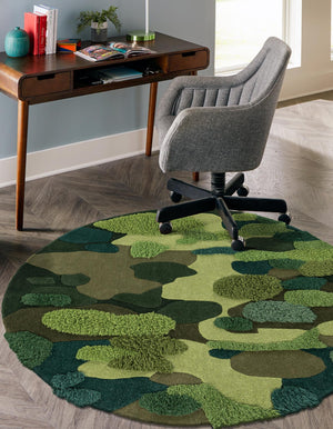Green 7' 1 x 7' 1 Moss Garden Round Area Rug 80% Wool & 20% Cotton Nature Inspired All Natural Carpet for Home Interior Design for Sale at Rug Engine