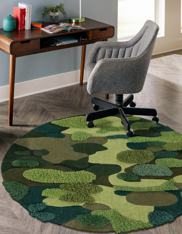 Green 7' 1 x 7' 1 Moss Garden Round Area Rug 80% Wool & 20% Cotton Nature Inspired All Natural Carpet for Home Interior Design for Sale at Rug Engine