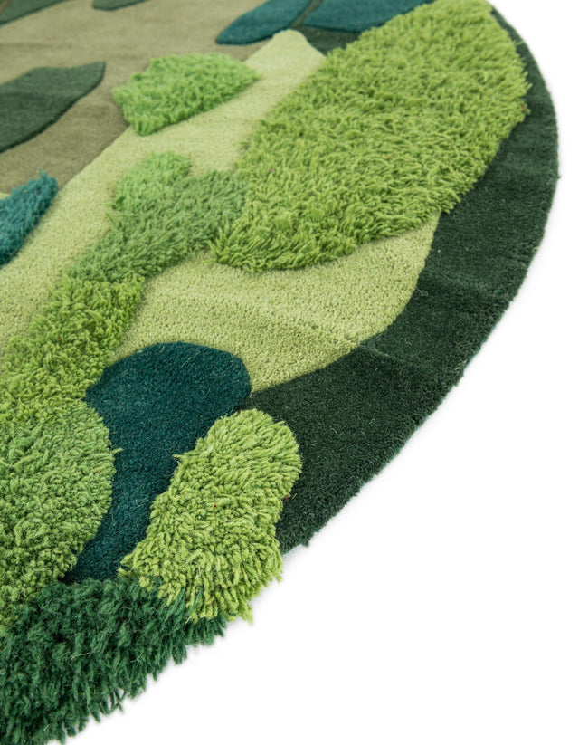 Green 5' 1 x 5' 1 Moss Garden Round Area Rug 80% Wool & 20% Cotton Nature Inspired All Natural Carpet for Home Interior Design for Sale at Rug Engine