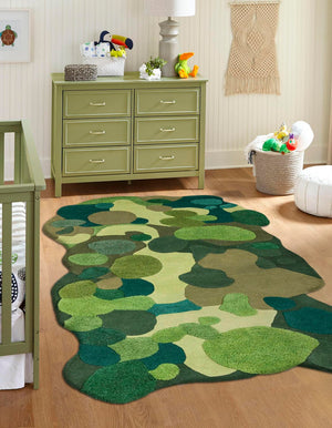 Green 5' 1 x 7' 1 Moss Garden Freeform Area Rug 80% Wool & 20% Cotton Nature Inspired All Natural Carpet for Home Interior Design for Sale at Rug Engine